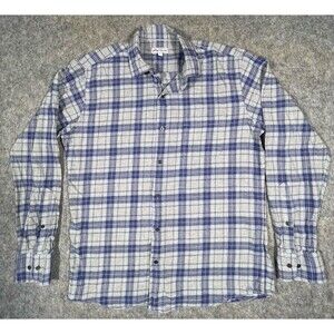 Peter Millar Shirt Mens Medium Blue Gray Plaid Cotton Button Up Long Sleeve